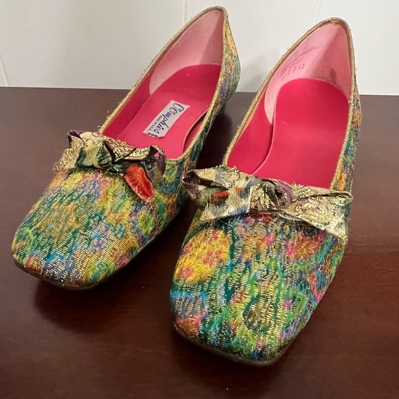 Oomphies Vintage 1960’s Mid Century metallic Colorful Women's Shoes Bow Detail - Picture 5 of 12